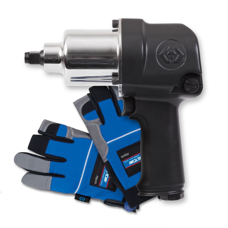 KINGTONY Гайковерт пневматический ударный 1/2", 881 Нм, в комплекте перчатки антивибр-е P33411-050E